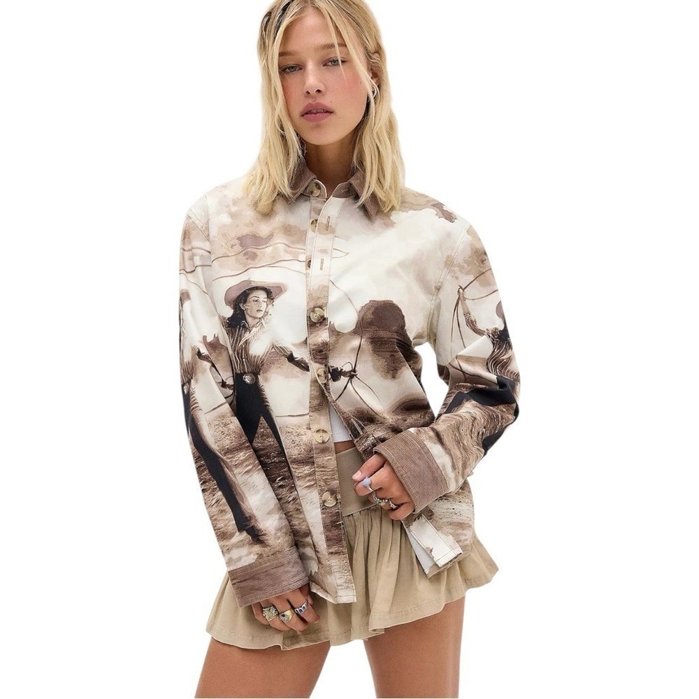 Urban Outfitters BDG Cowgirl Printed Denim Shirt Oversized‎ Western Boho XS
